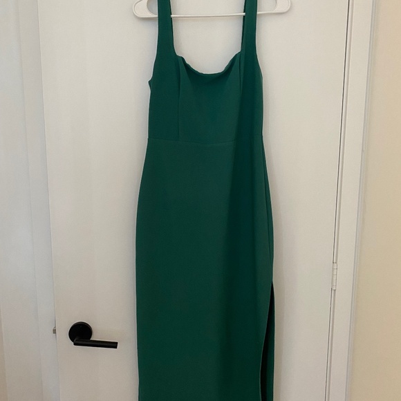 Squareneck Column Midi Dress dark green size medium - Picture 3 of 5